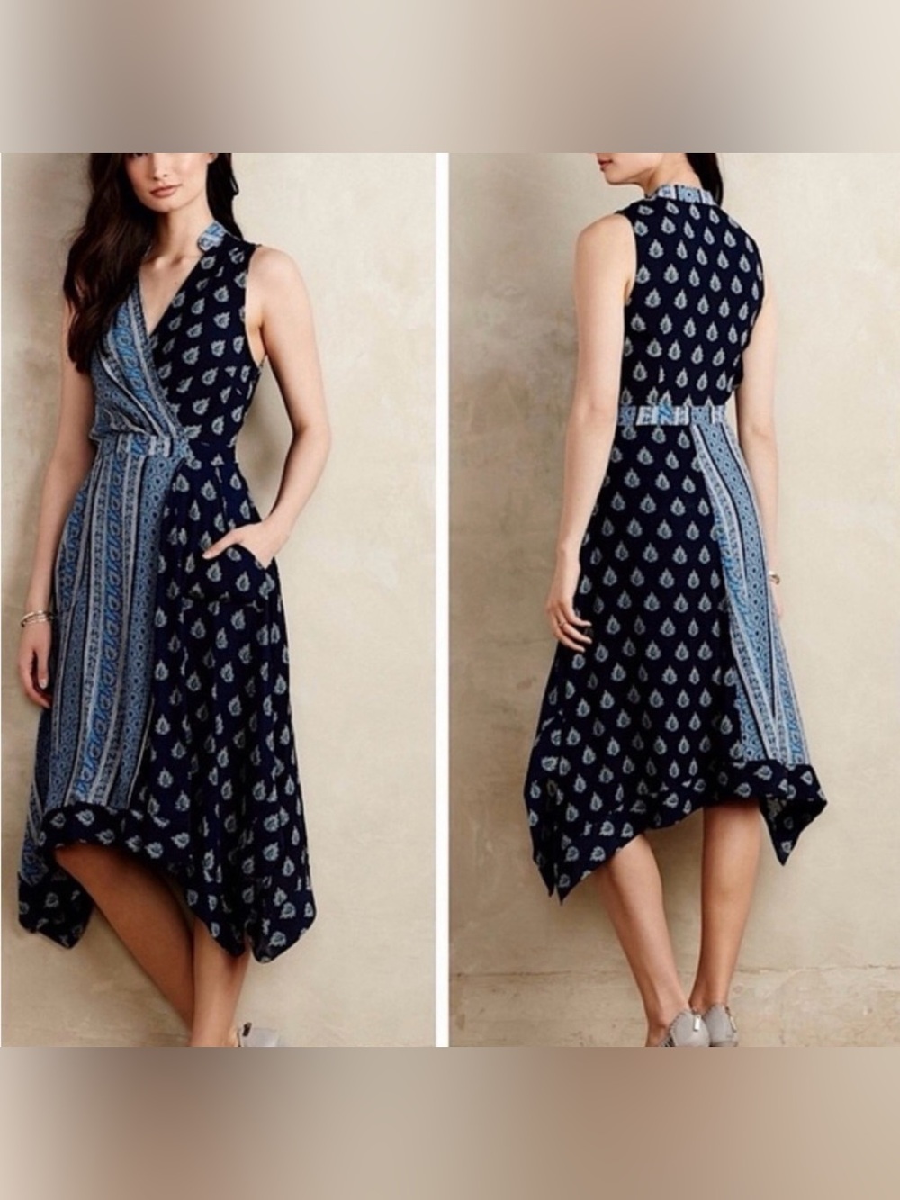 Anthropologie Maeve Blue Eclipse Midi Dress - Paisley Handkerchief Print Size 2